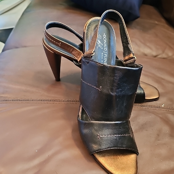 Donald J. Pliner Brown  and Gold Sling Back Heeled Sandals - Picture 1 of 1